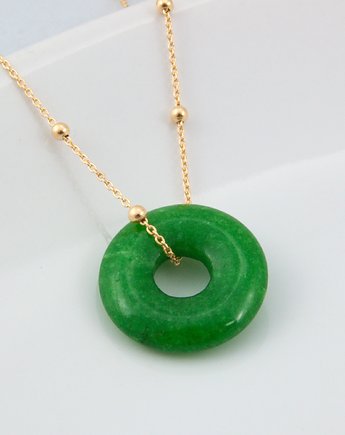 Naszyjnik pozłacany jadeit zielony donut 18 mm, prezent urodzinowy dla siostry, By Sendi
