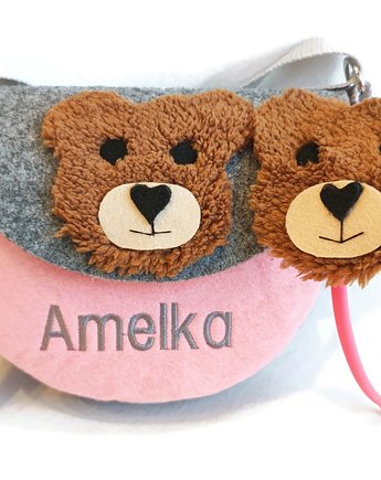 Mała torebeczka  z imieniem z misiem plus opaska misio, Made by Joan
