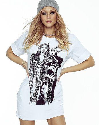 Koszulka długa T-SHIRT maxi Kosmonautka biały, HavanaDesign