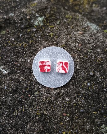 Kolczyki ceramiczne w czerwone wzory, biżuteria z talerzy