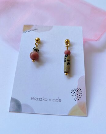 Kolczyki asymetryczne rodonit jaspis dalmatyński, Waszkamade