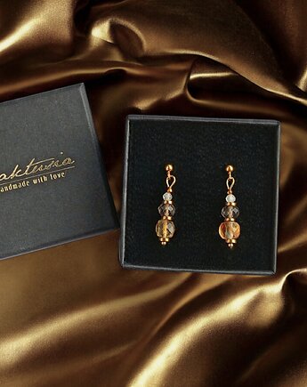 Kolczyki DOBROBYT - cytryn, kwarc dymny, kryształ górski - delikatne, kaktusia