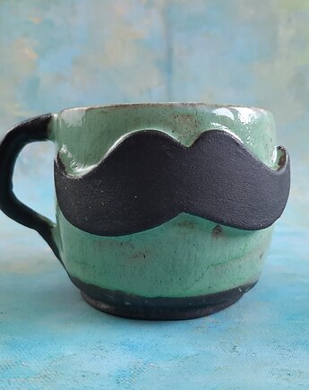 Kubek z wąsem ceramika handmade prezent dla faceta, Ceramika Wydry