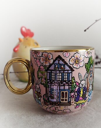 Ręcznie malowany kubek na Wielkanoc KRÓLIKI
