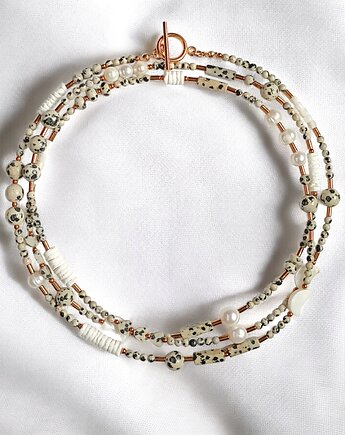 UNIKATOWY sznur kamieni 120cm : naszyjnik : jaspis dalmatyński BIEL