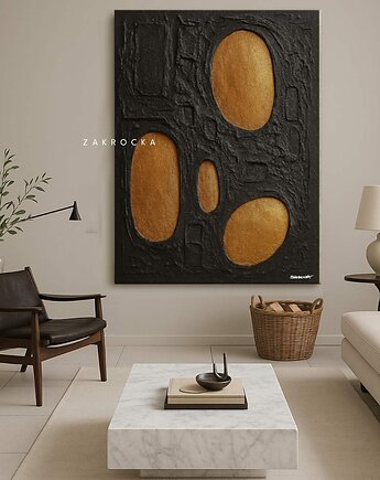 FUTURE DESIGN obraz nowatorski z mocna strukturą czarno złoty, art and texture