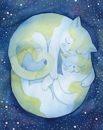 Kot Planeta - ilustracja oryginalna A4, Czary Malary