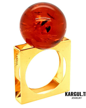 Pierścionek Qlka No.2 bursztyn brązowy, Kargul tk