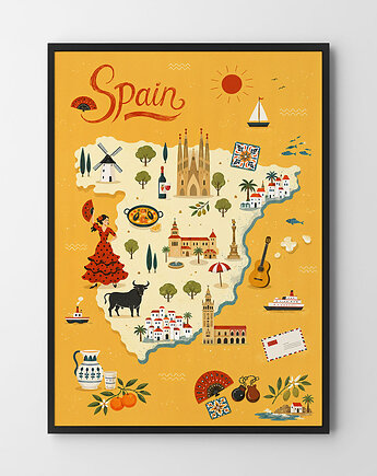 Plakat Mapa Hiszpania na prezent - różne formaty do wyboru, HOG STUDIO