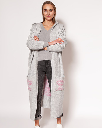 Dzianinowy płaszcz z kapturem - PA020 jasny szary MKM, MKMswetry