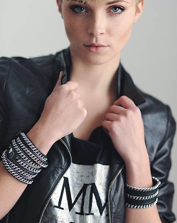 Bransoleta Silver Chain on Black Leather, Joccos Design