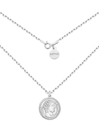 Srebrny masywny łańcuszek z dużą monetą, SOTHO