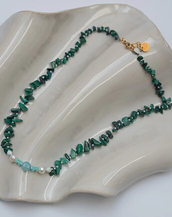 Surowy Naszyjnik z Malachitu Amazonitu i Pereł