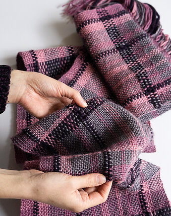 Ręcznie tkany szalik artystyczny fiolet i róż, Natela Weawes