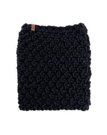 Czarny duży komin z grubej wełny peruwiańskiej, Holy Alpaca Knit