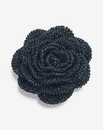 Broszka róża XL - czarna ze srebrną błyszczącą nitką, Frozen Keys