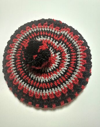 Unikatowy beret  w wielokolorowe wzory., Ula Raclawska
