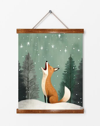 PLAKAT świąteczny zimowa ilustracja lis pokój dziecka, black dot studio