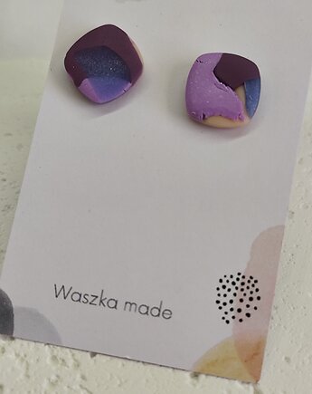 Kolczyki marmurek kwadraty fioletowe, Waszkamade