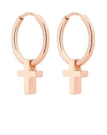 Kolczyki koła z różowego złota z krzyżykami, SOTHO