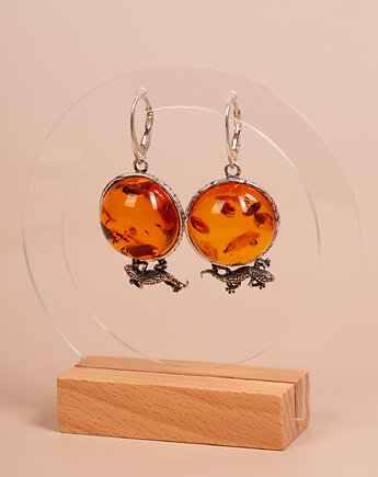Kolczyki srebrne z bursztynem bałtyckim jaszczurki, Amber by Baco