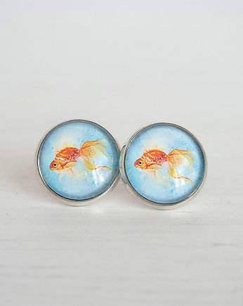 Kolczyki sztyfty - Złota rybka 2 - grafika, yenoo
