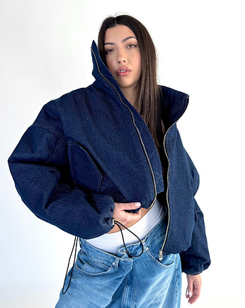 Krótka kurtka bomber denim dark blue, REST Factory