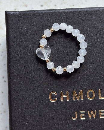 Pierścionek elastyczny Kryształ Górski i Jadeit, Chmolowska Jewellery