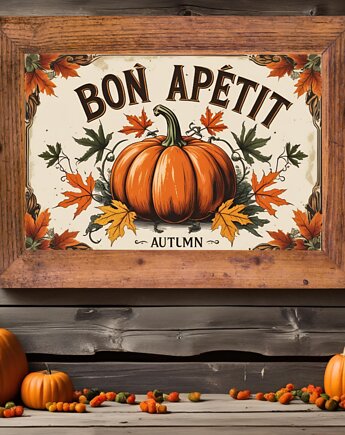 PLAKAT bon apetit dekoracja dynia jesienna do kuchni, black dot studio