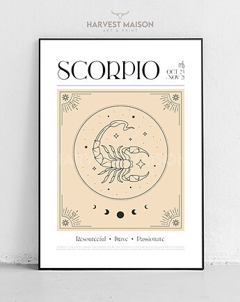 Plakat Znak Zodiaku Mystical Art Skorpion Prezent Dla Niej, Harvest Maison