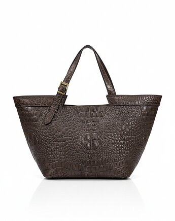 Shopper bag z fakturą krokodyla - LS04 ciemnobrązowa, Lanti