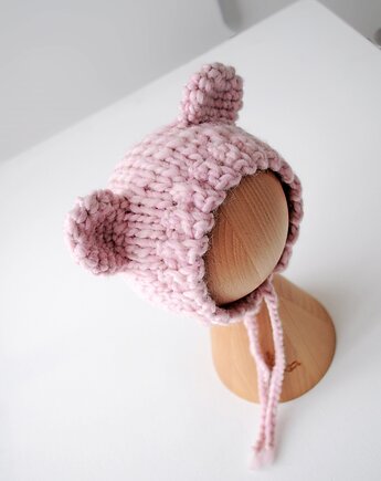 Czapeczka wełniana z uszkami - róż, Lollipop