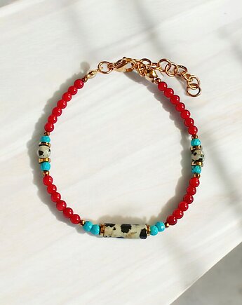 Bransoletka : INDIA : koral, magnezyt, jaspis, hematyt, kaktusia