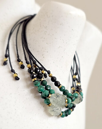 Prehnit, malachit, czarny turmalin, hematyt bransoletka, Magneska