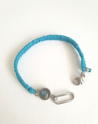 Bransoletka BOHO ręcznie tkana, turkusowa z labradorytem, wodoodporna, modesign