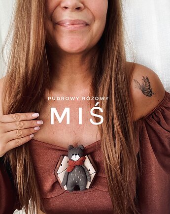 Artystyczna Brosza z niesamowitym Misiem! Pop Art  MIŚ, Pudrowy Różowy