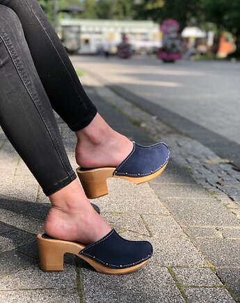 Drewniaki na obcasie ze skóry naturalnej i drewna, MKclogs