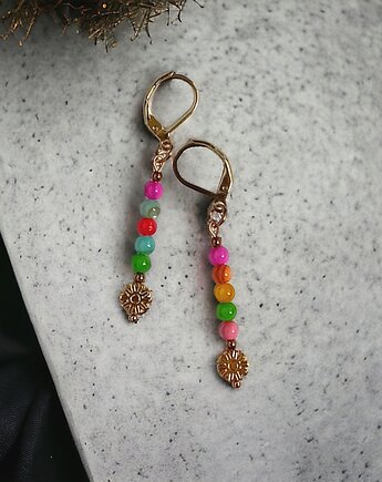 Kolczyki : summer collection : kolorowa muszla i kwiatuszki, kaktusia