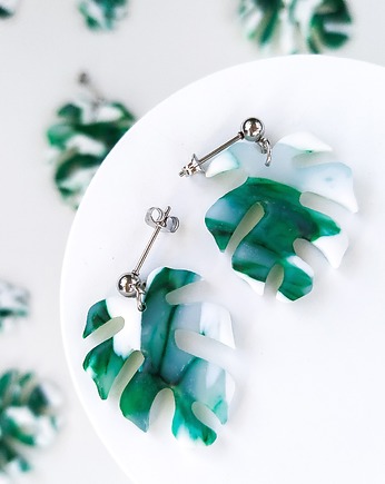 Zielone matowe kolczyki monstera, Marshmaglow