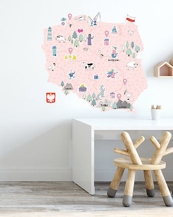 MAPA POLSKI różowa - naklejka na ścianę, Pastelowelove