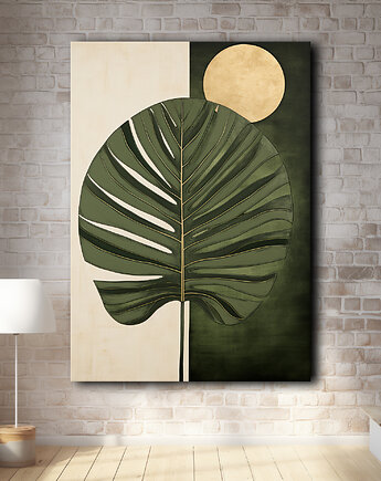 Geometryczna monstera - Obraz na płótnie - Druk, Blejtrama - Loft #80, Black Sapphire Art