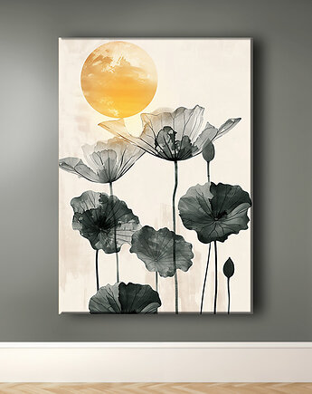 Lotus - Obraz na płótnie - Druk Blejtrama - Chiński Orient, Zen #14, Black Sapphire Art
