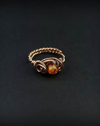 Bursztyn regulowany pierścionek z  miedzi, Blue Pearl Art