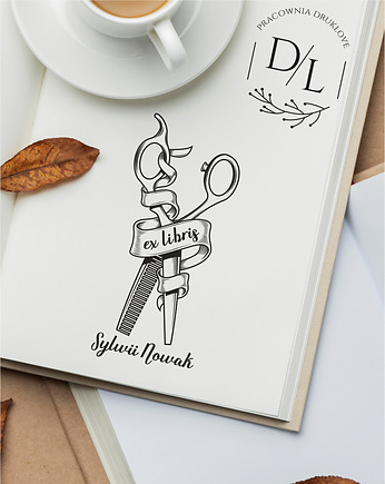 Stempel Ex Libris Exlibris personalizowany Nożyczki Barber Fryzjer, DrukLove