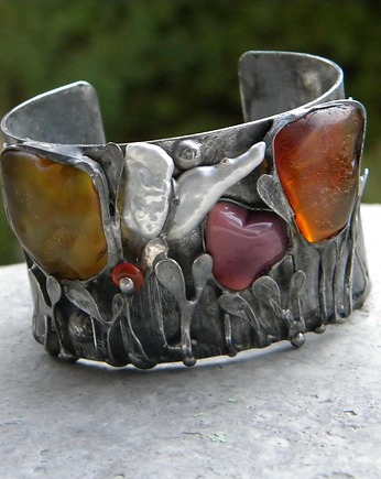 Bursztyn w zaroślach -  bransoleta mankiet CUFF, Beata Trotter