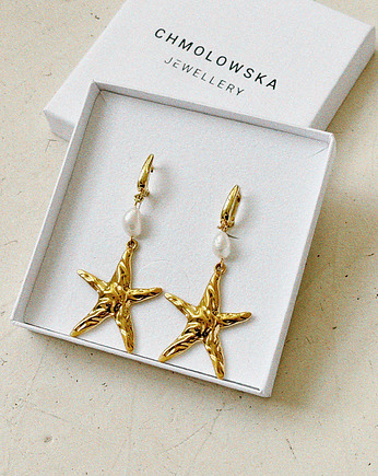 Kolczyki pozłacane z perłą ROZGWIAZDA, Chmolowska Jewellery