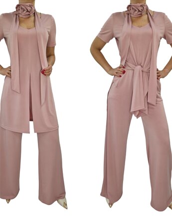 Elegancki set szerokie spodnie ,tunika ,róza 3D  roz 36-56, MC Fashion