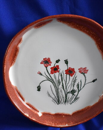 Ręcznie wykonana patera ceramiczna polne maki, Kobaltowa Sroka