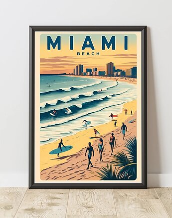 PLAKAT dekoracyjny retro, miami beach poster, black dot studio