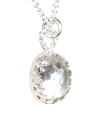 Minimalistyczny srebrny naszyjnik z kryształem górskim, Blooming Stones
